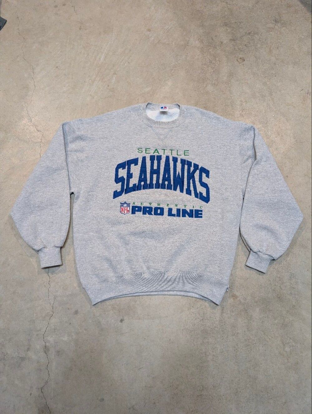 VTG Russell Athletic Gray Seattle Seahawks Crewneck Adult L Football Sports NFL